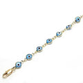 Bracelet œil porte-bonheur bleu clair, plaqué or, 8 po