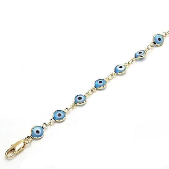 Bracelet œil porte-bonheur bleu clair, plaqué or, 8 po