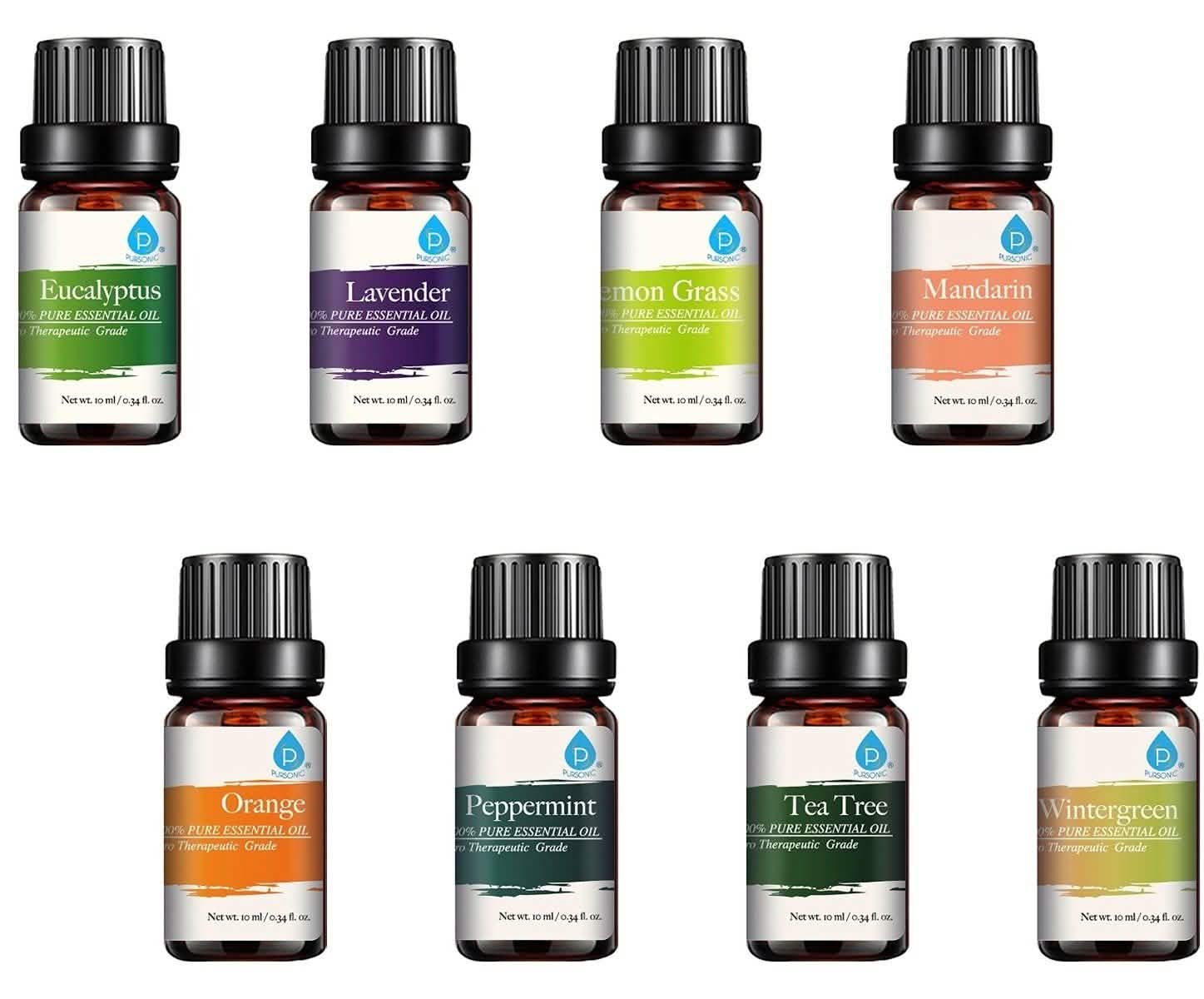 Lot de 8 : Coffret d'Huiles Essentielles d'Aromathérapie 100 % Pures Pursonic