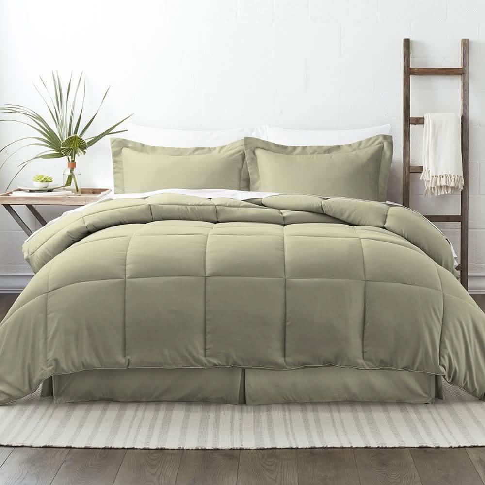 Ensemble 8 pièces : Lit en boîte hypoallergénique brossé double, poches profondes