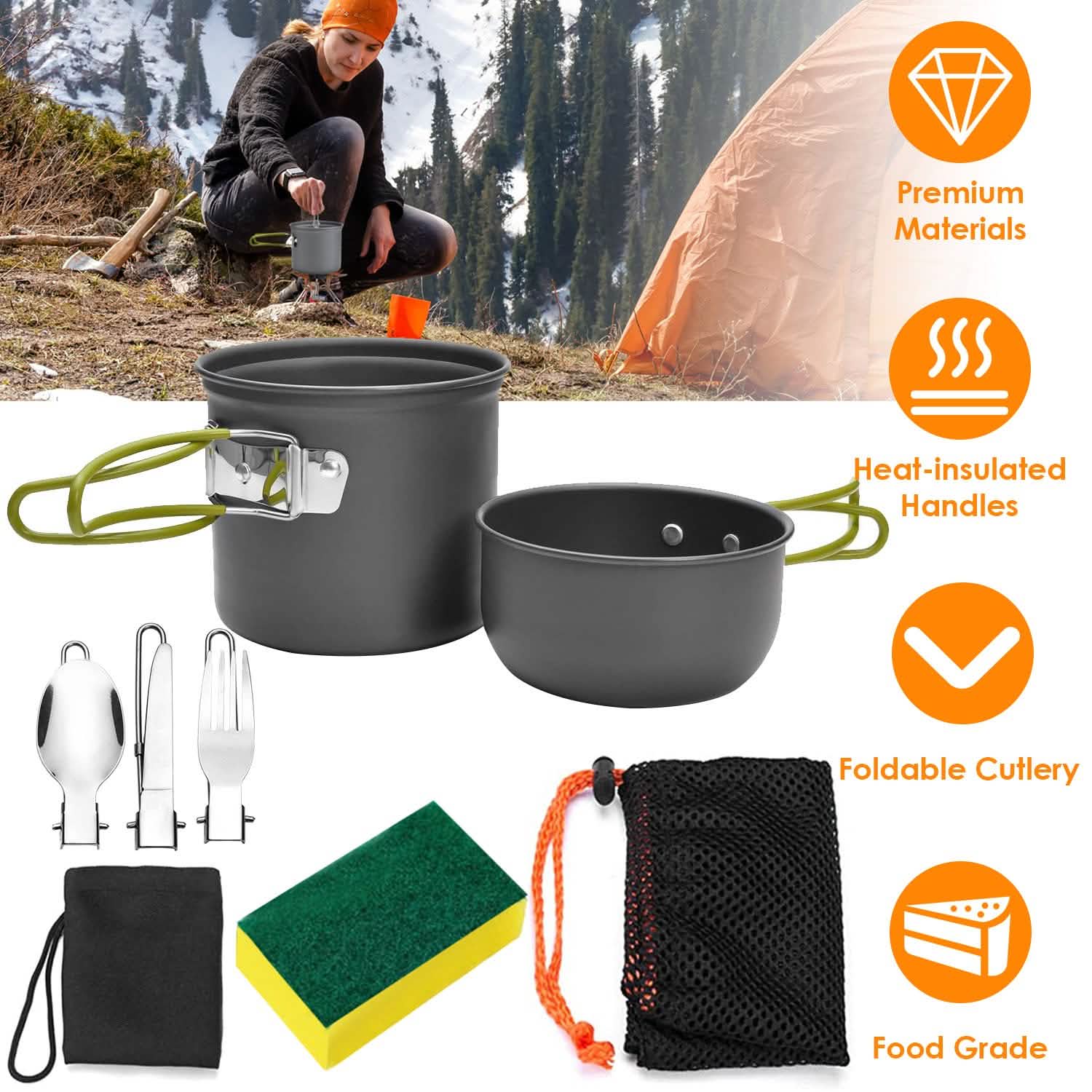 8 pièces : Ensemble d'ustensiles de cuisine de camping