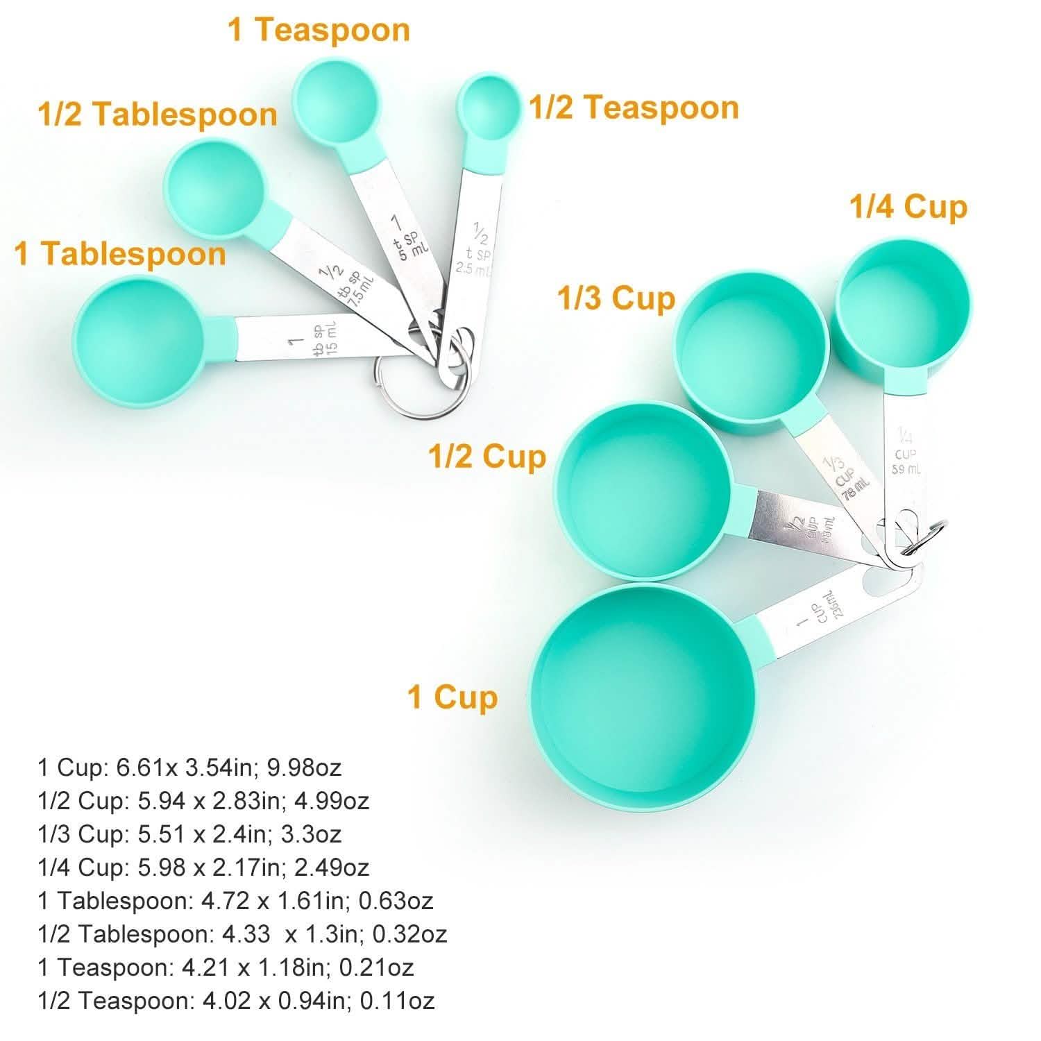 Lot de 8 : tasses à mesurer et cuillères en plastique