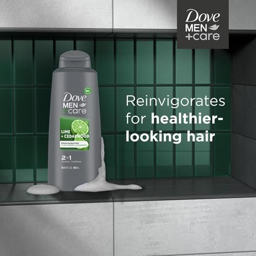 Dove Men+Care Homme Shampooing et revitalisant 2 en 1 Citron vert et cèdre pour des cheveux d’apparence saine Nettoyants d'origine naturelle à base de plantes 603 ml