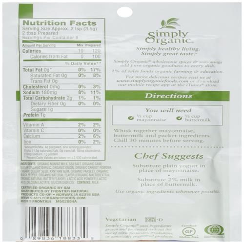 Simply Organic, Mélange pour vinaigrette, Ranch, 1 oz