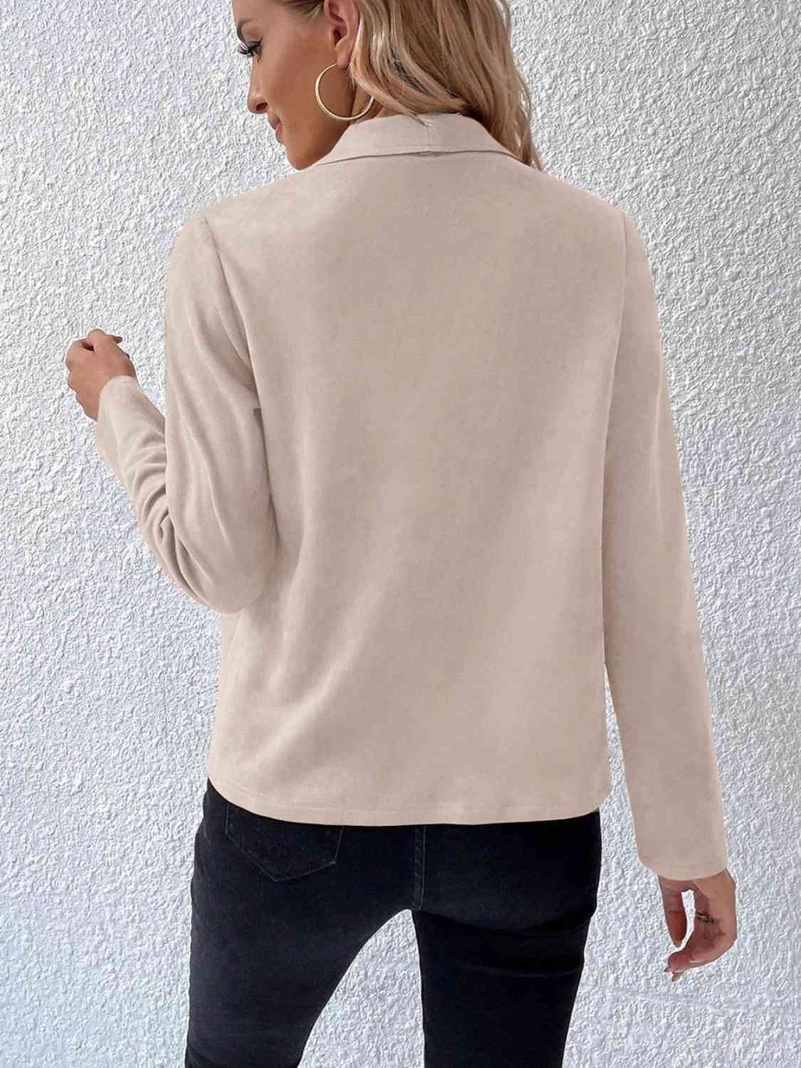 Veste classique minimaliste à col et manches longues pour femme – Vêtement d'extérieur minimaliste et léger pour le quotidien