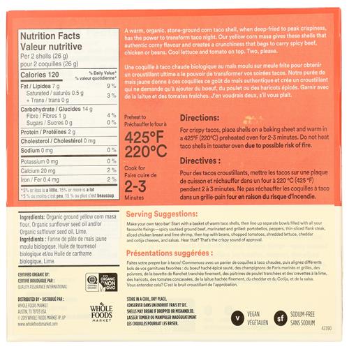 Whole Foods Market Coquilles à tacos jaunes biologiques, 5,5 oz