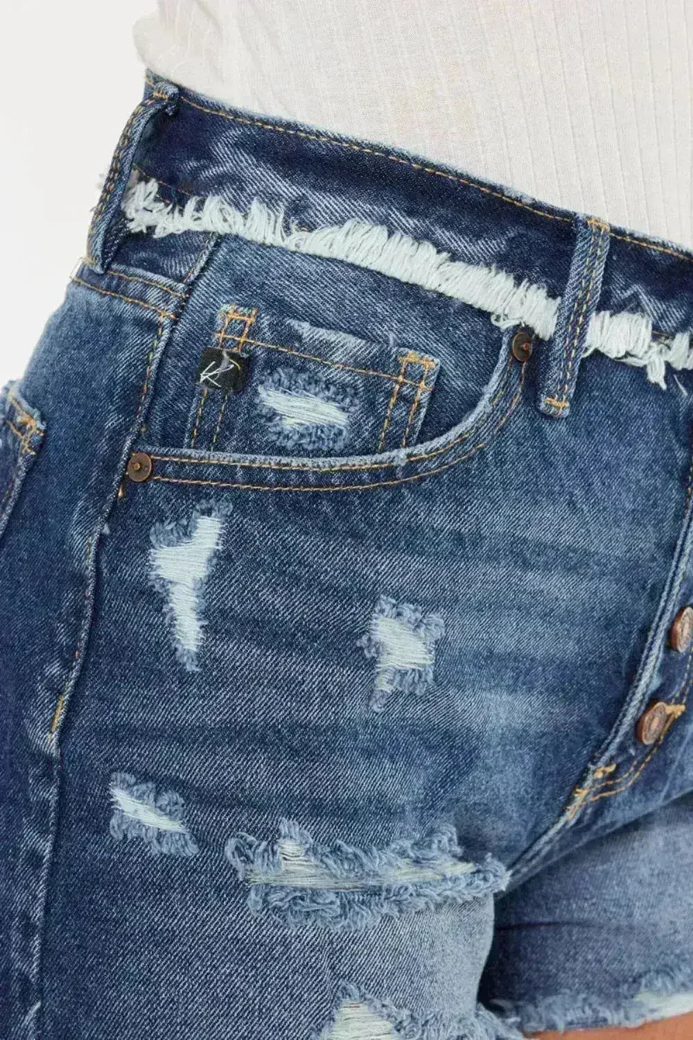 Shorts en jean Kancan déchirés à braguette boutonnée