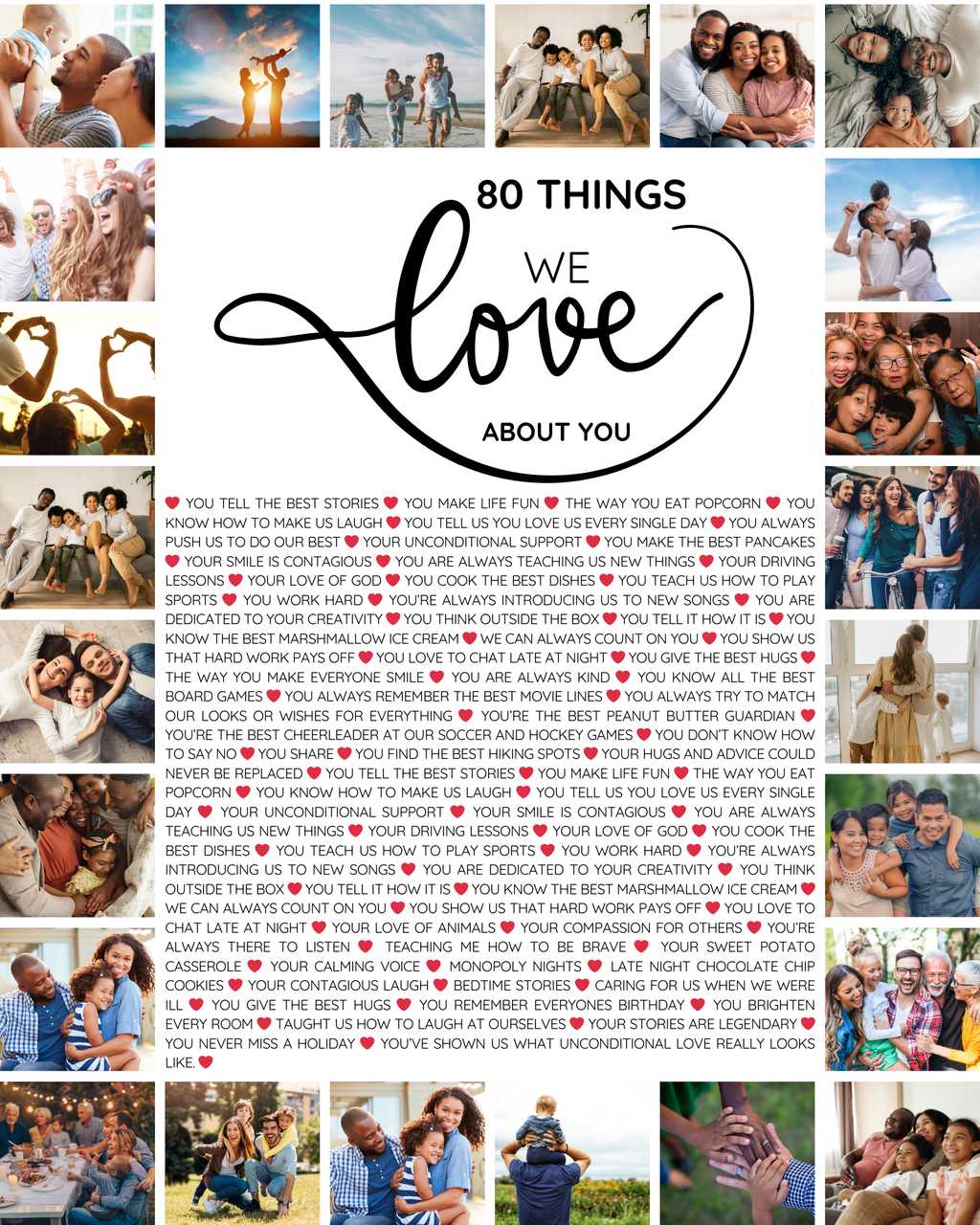 80 Things We Love About You – 80th Birthday Wall Art Canva Template