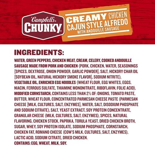 Soupe crémeuse Alfredo au poulet cajun Campbells Chunky avec saucisse Andouille, boîte de 533 g