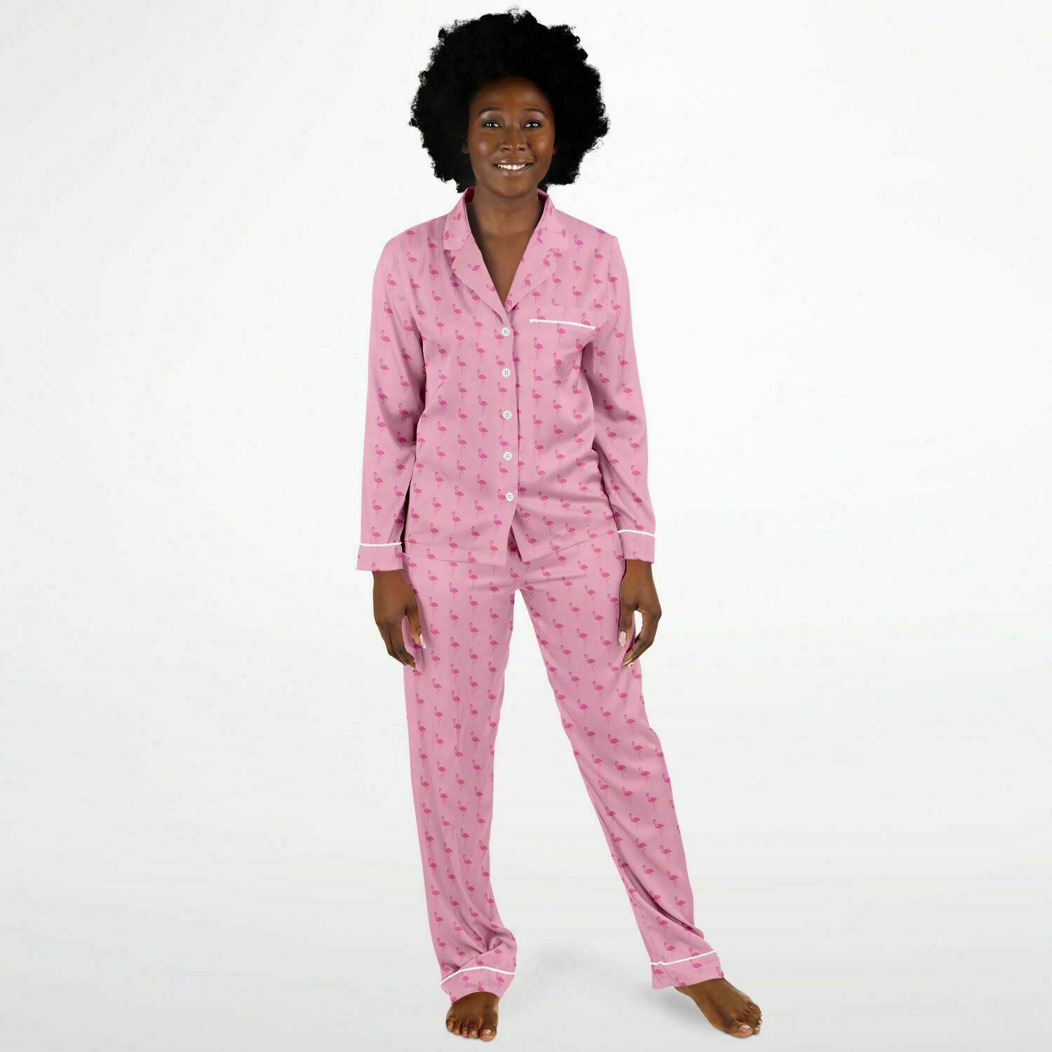 Pyjama en satin simple flamant rose