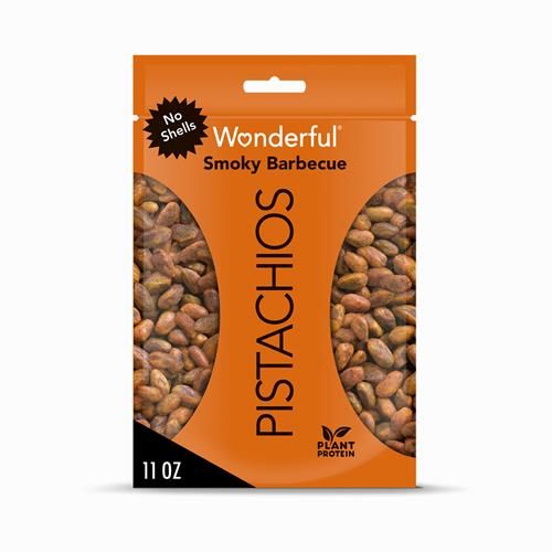 Wonderful Pistachios sans coquille, pistaches saveur barbecue fumé, sac refermable de 311g, collation protéinée, sans gluten, aliment sain