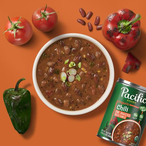 Pacific Foods Chili Biologique aux Légumes Rôtis au Feu de Bois, Végétalien, Boîte de 468 g (Lot de 1)
