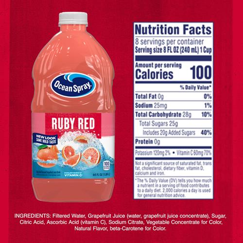 Boisson au jus de pamplemousse rouge rubis Ocean Spray, bouteille de 1,89 L