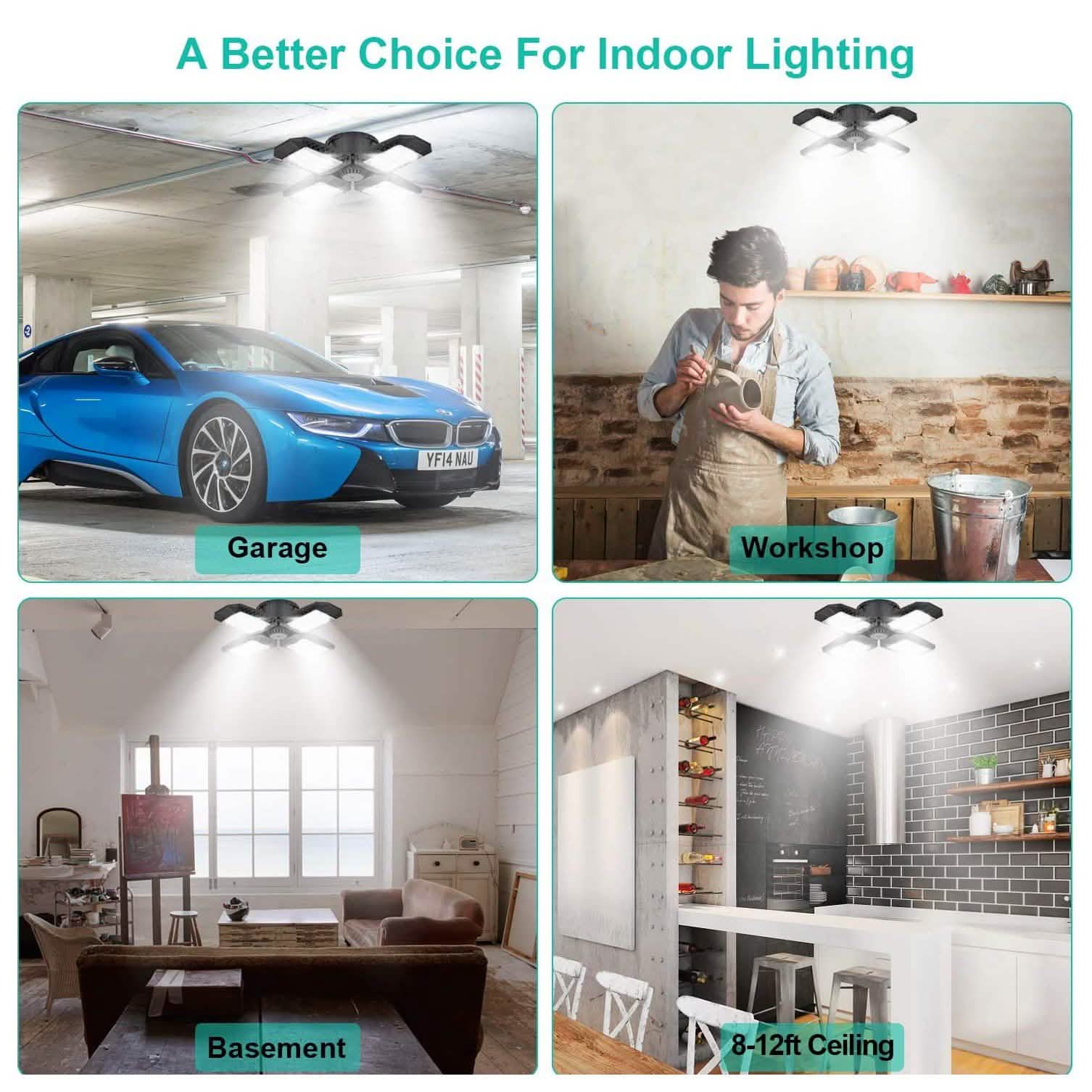 Plafonniers de garage à LED déformables 80W avec 4 panneaux réglables