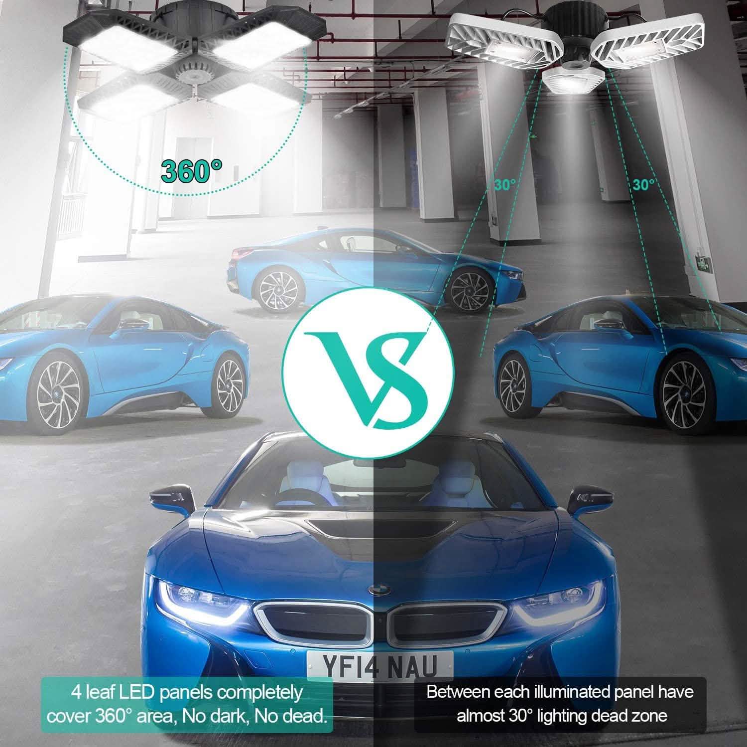 Plafonniers de garage à LED déformables 80W avec 4 panneaux réglables