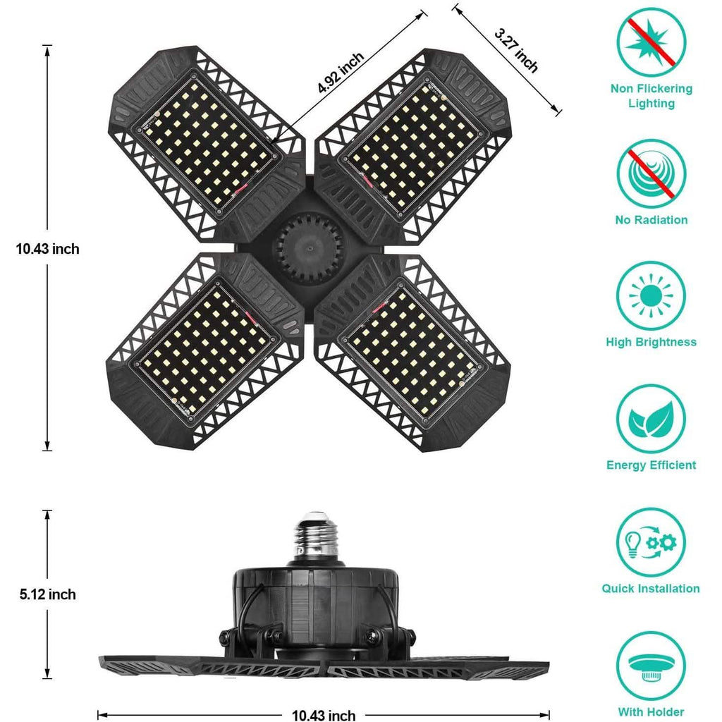 Plafonniers de garage à LED déformables 80W avec 4 panneaux réglables
