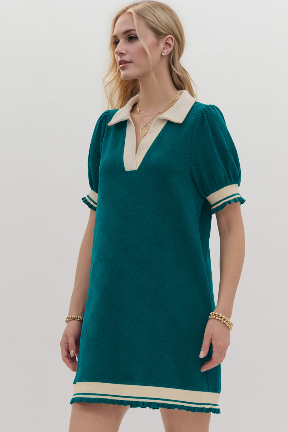 Robe Courte Tendance à Manches Courtes Contrastées, Douce et Confortable, Décontractée pour Femmes