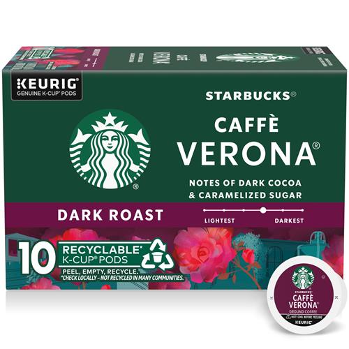 Dosettes de café Starbucks K-Cup, Café torréfié foncé, Caffè Verona, 100 % Arabica, 1 boîte (10 dosettes)