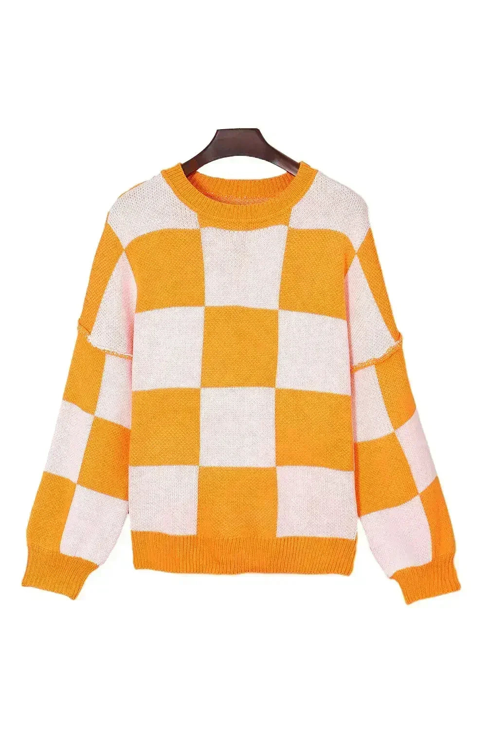 Pull orange à carreaux avec manches évêque - Femstylo