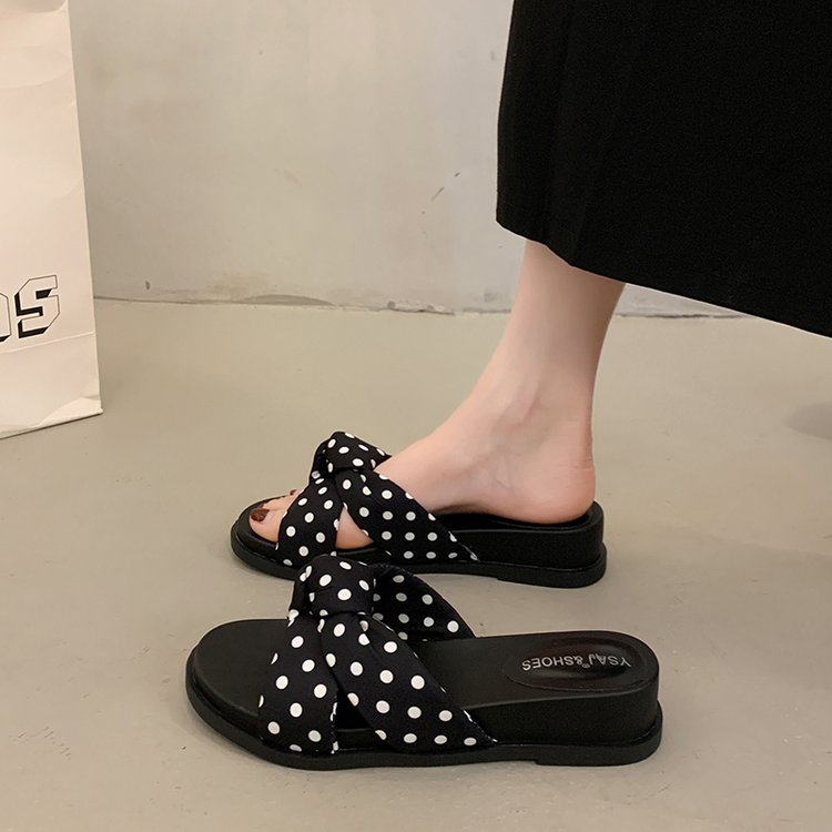 Sandales Compensées à Pois – Sandales Bohèmes à Brides Croisées