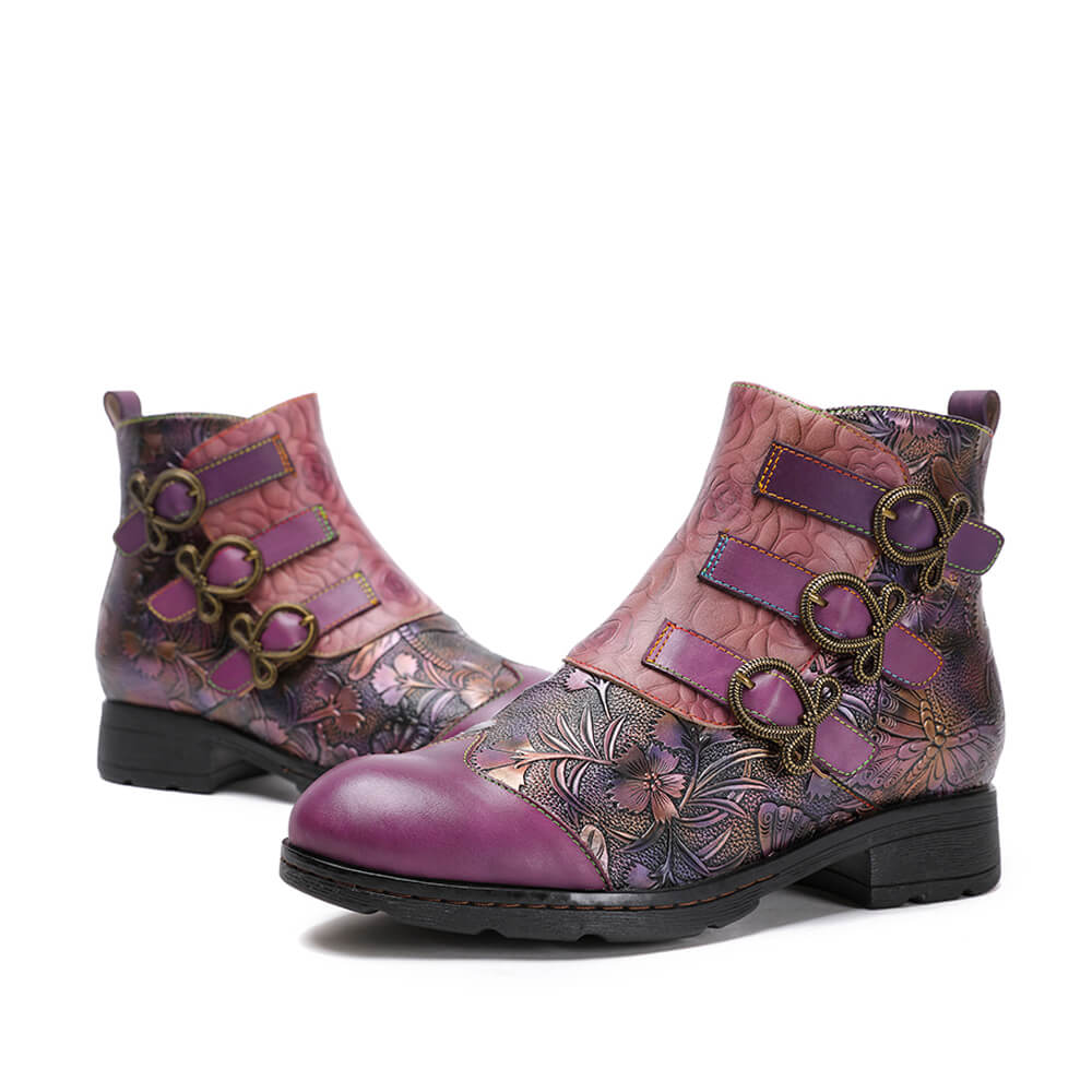 Bottes plates en cuir véritable peintes à la main