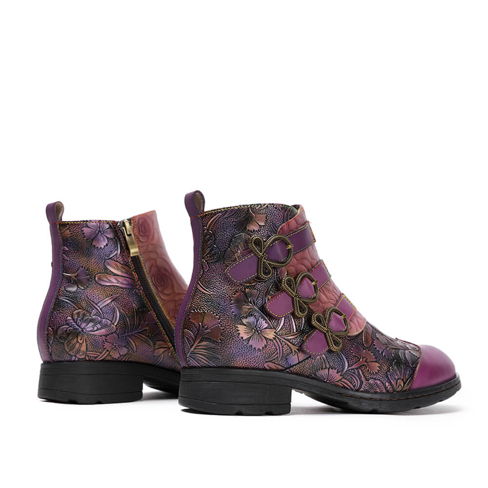 Bottes plates en cuir véritable peintes à la main