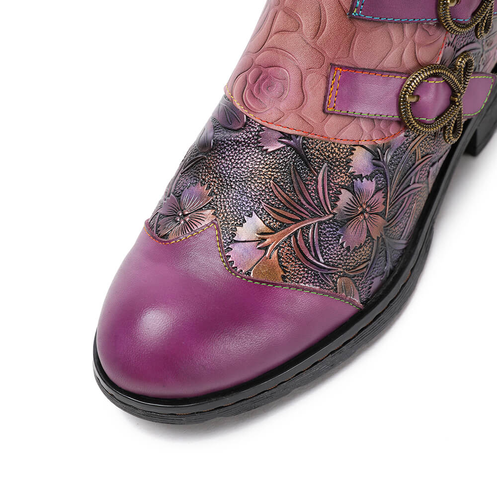 Bottes plates en cuir véritable peintes à la main