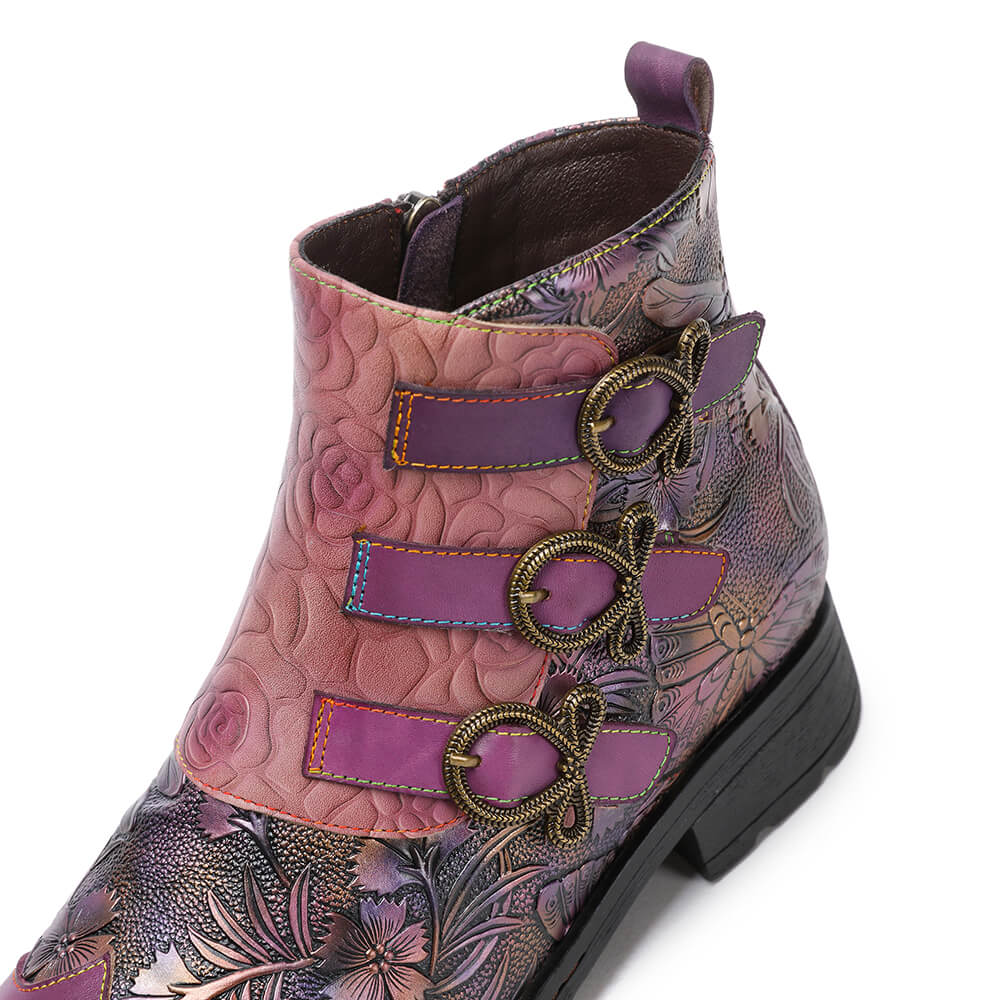 Bottes plates en cuir véritable peintes à la main