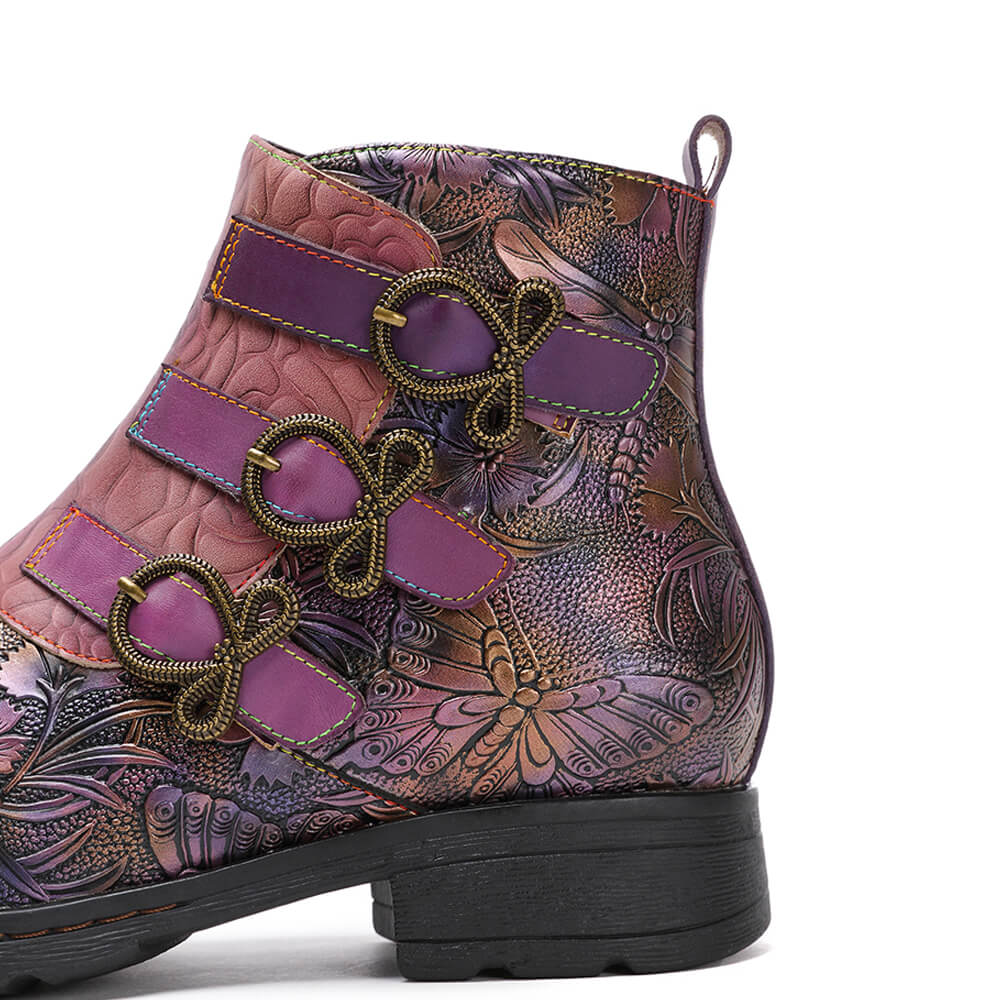 Bottes plates en cuir véritable peintes à la main
