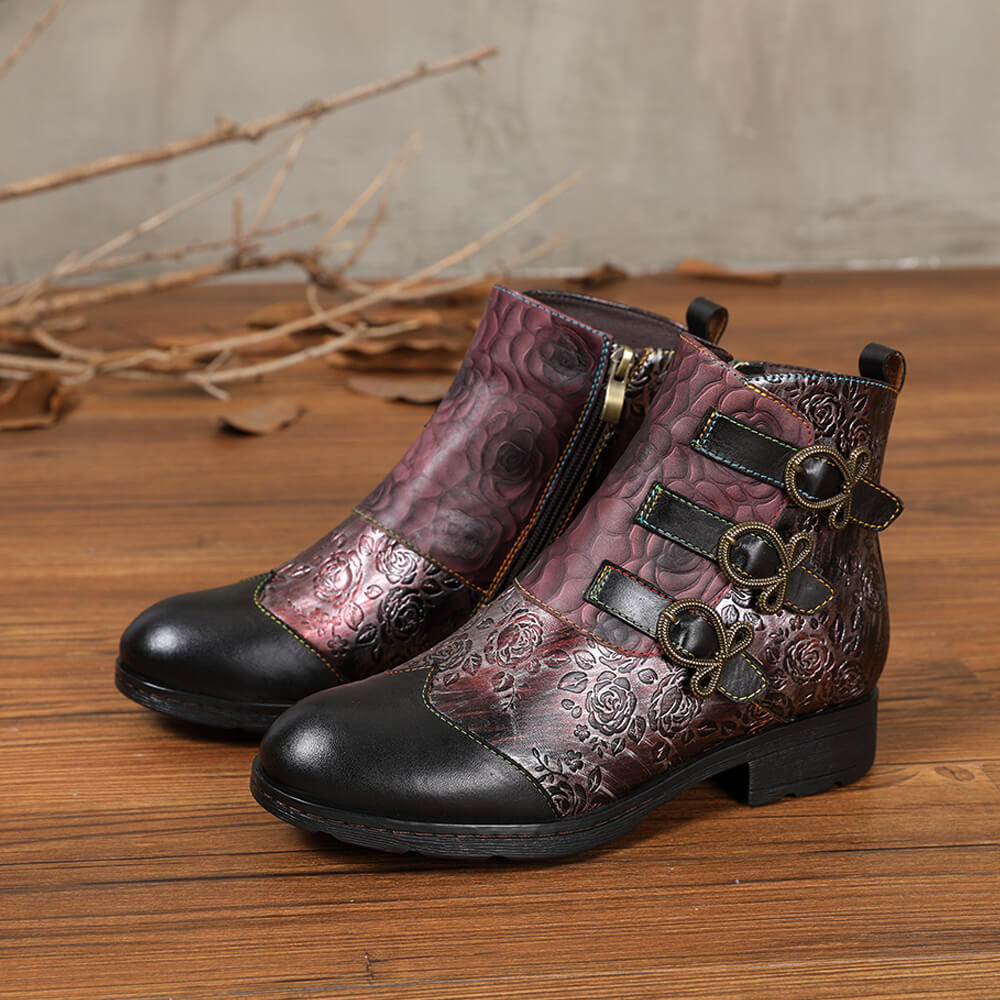 Bottes plates en cuir véritable peintes à la main