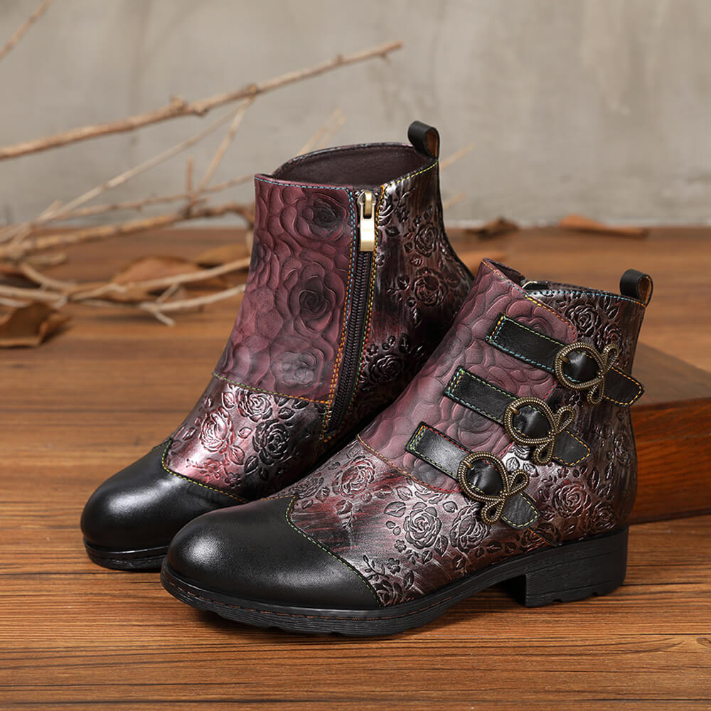 Bottes plates en cuir véritable peintes à la main