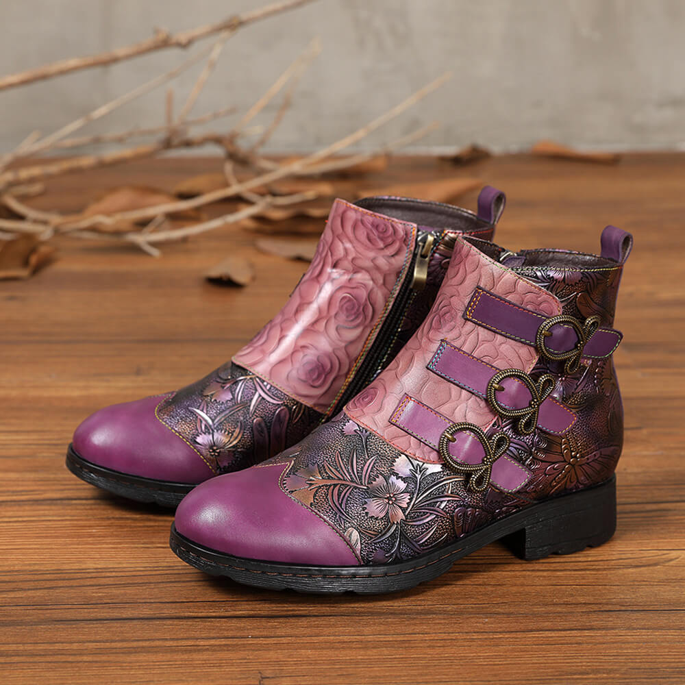 Bottes plates en cuir véritable peintes à la main