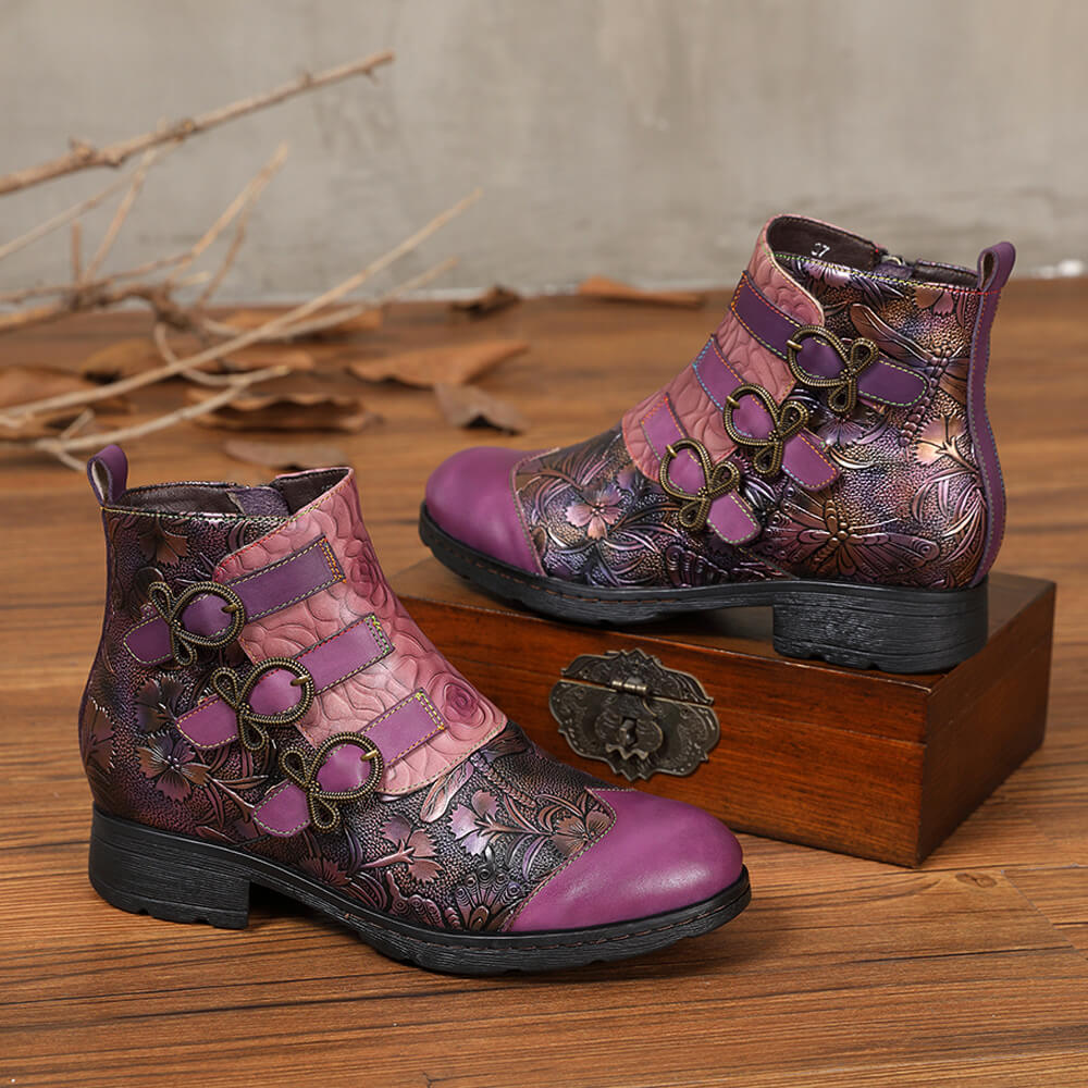 Bottes plates en cuir véritable peintes à la main