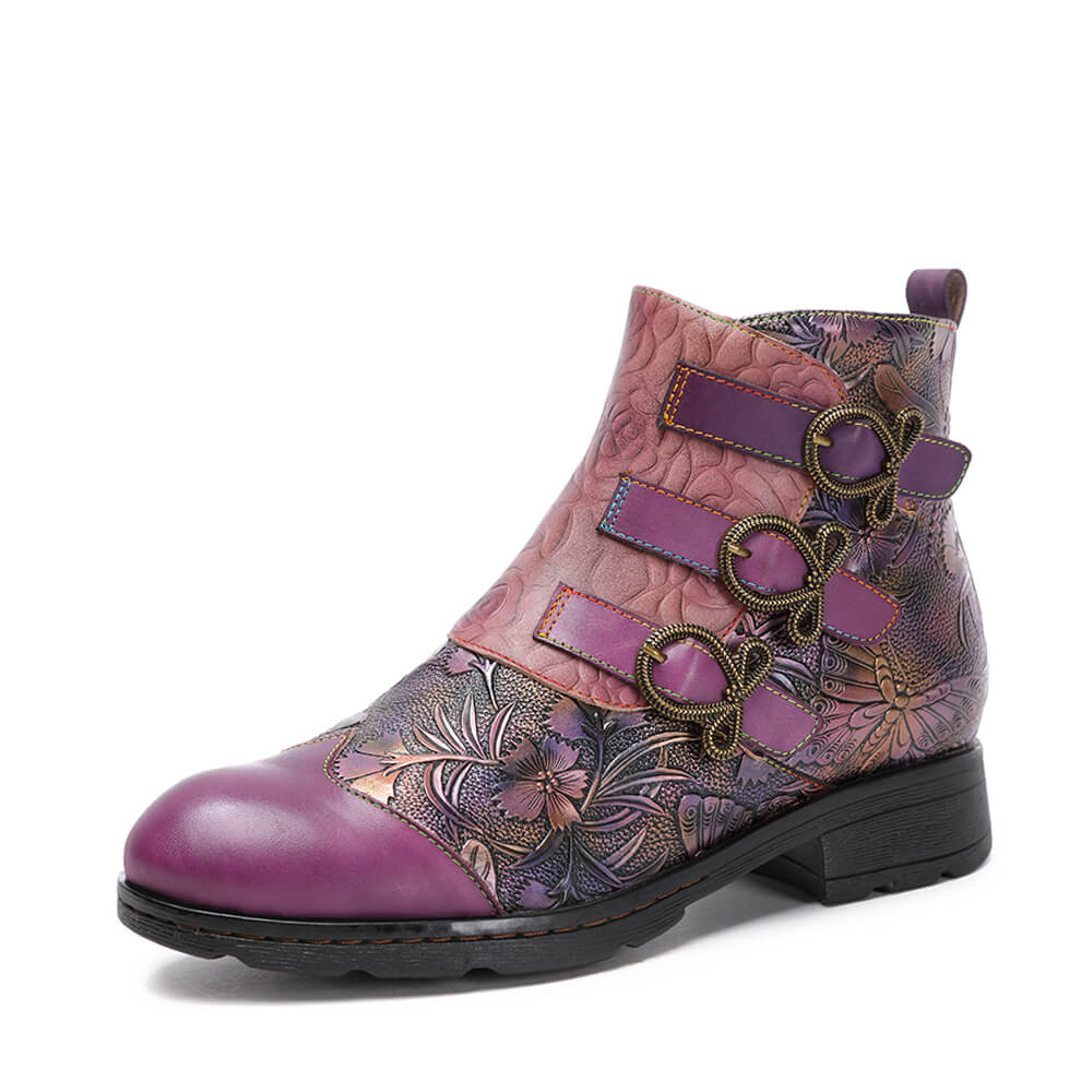 Bottes plates en cuir véritable peintes à la main