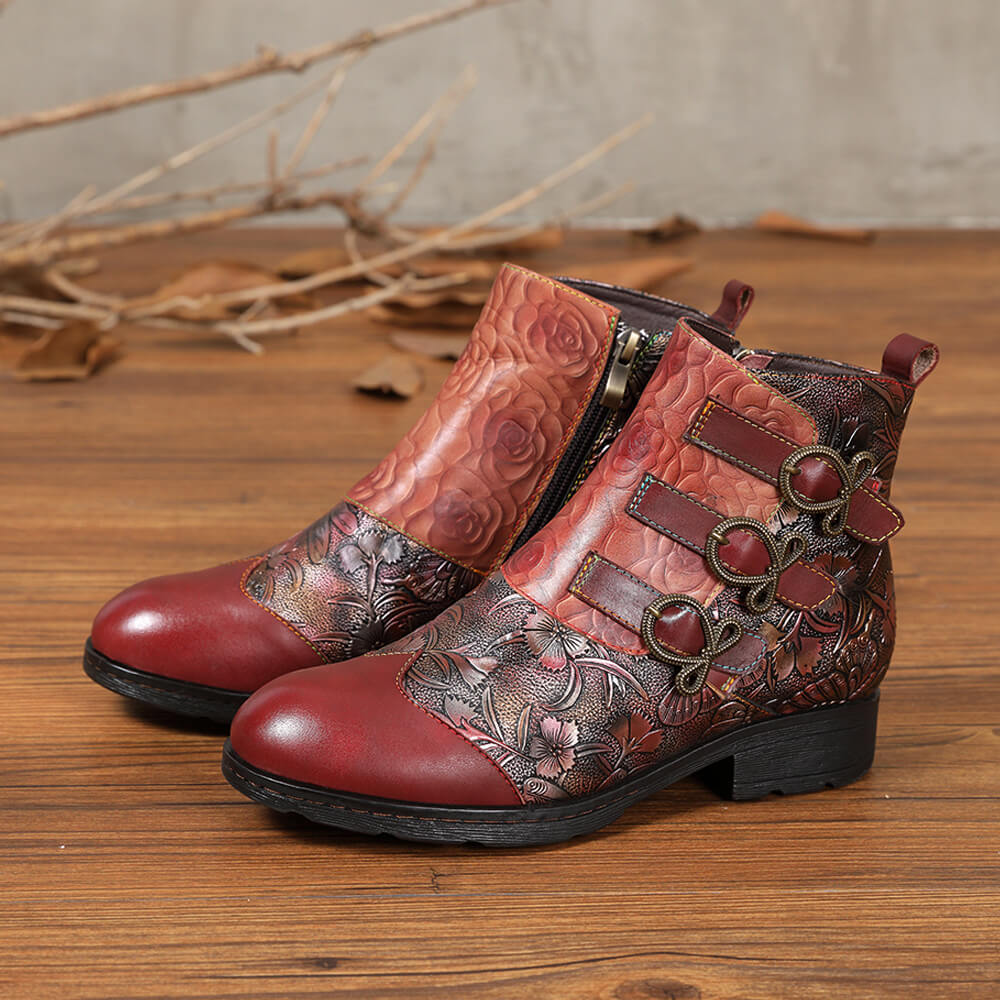 Bottes plates en cuir véritable peintes à la main