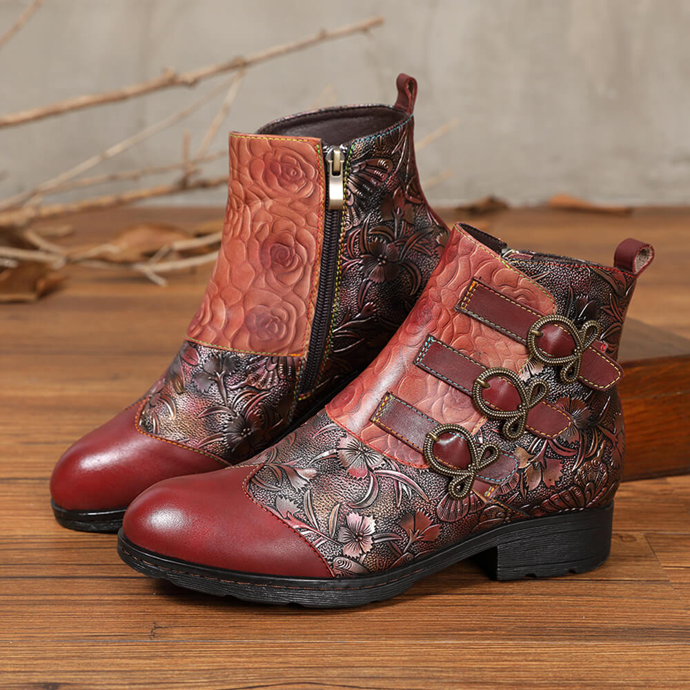 Bottes plates en cuir véritable peintes à la main