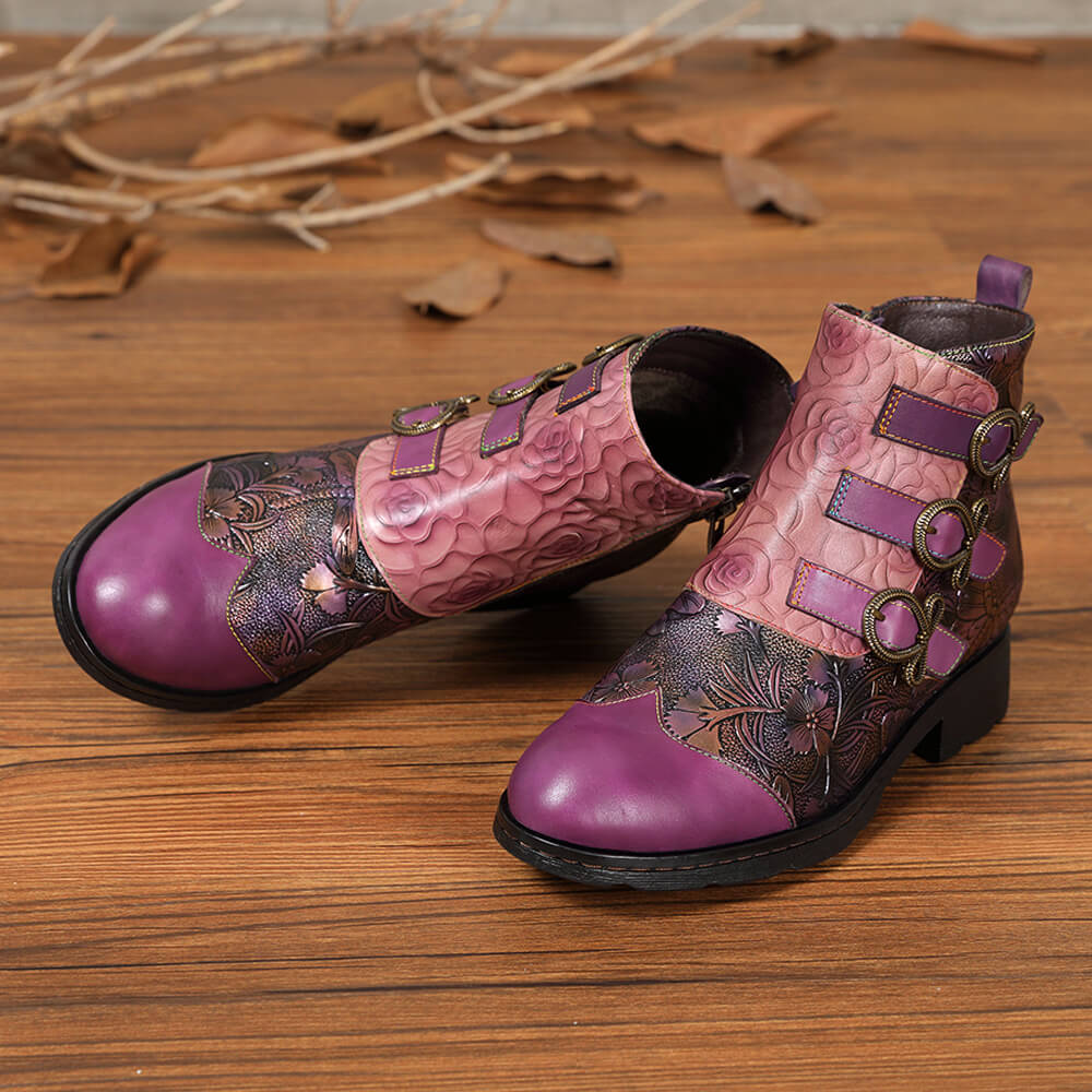 Bottes plates en cuir véritable peintes à la main