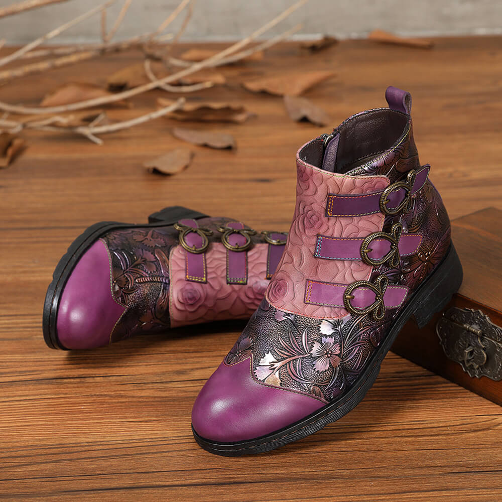 Bottes plates en cuir véritable peintes à la main