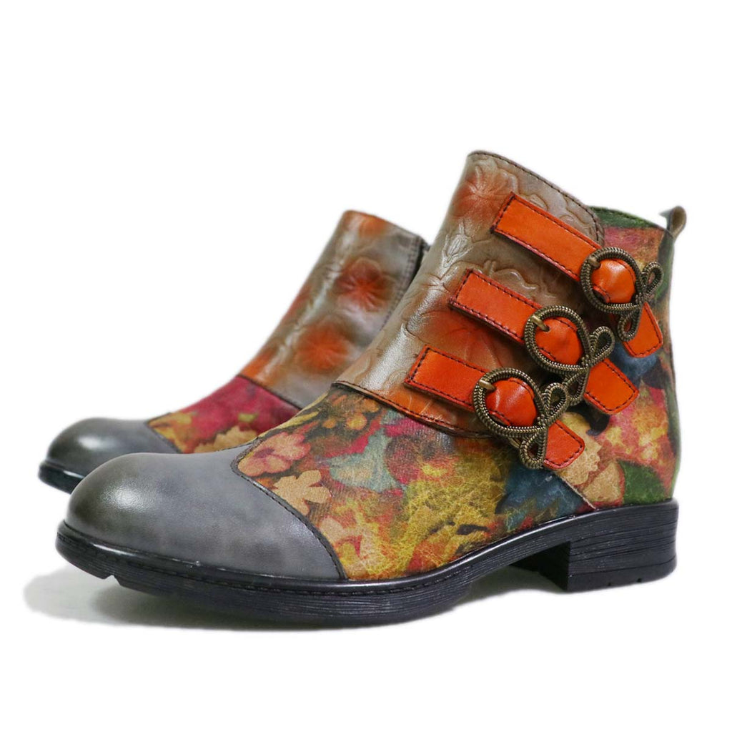Bottes plates en cuir véritable peintes à la main