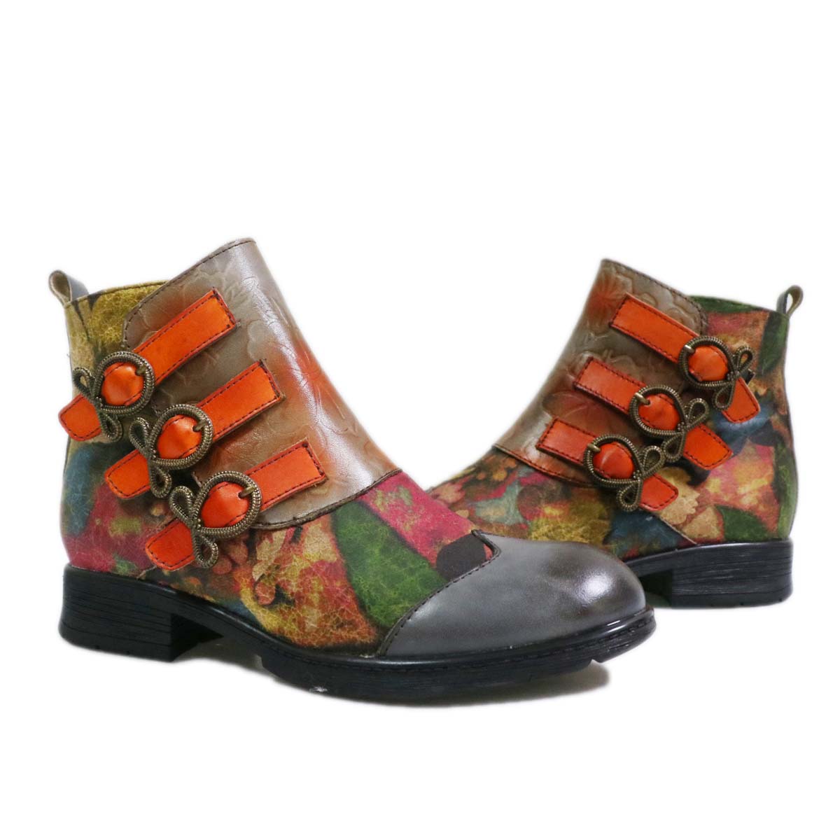 Bottes plates en cuir véritable peintes à la main