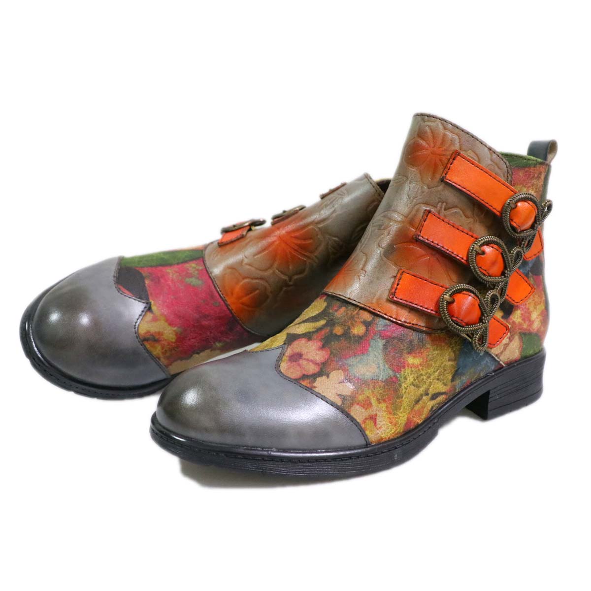 Bottes plates en cuir véritable peintes à la main