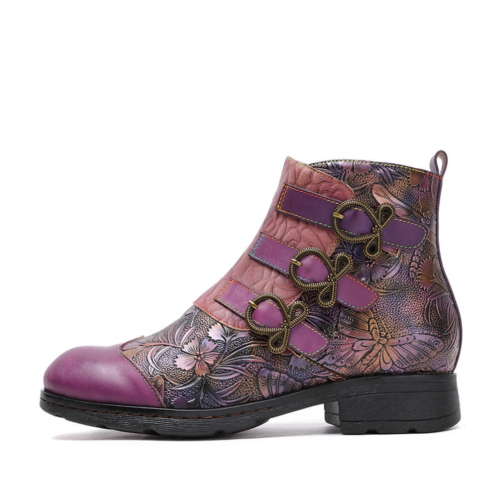 Bottes plates en cuir véritable peintes à la main