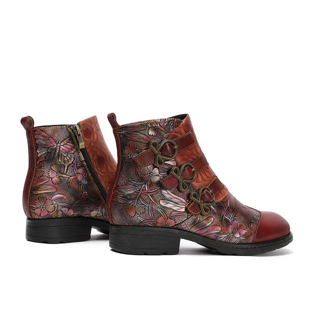Bottes plates en cuir véritable peintes à la main