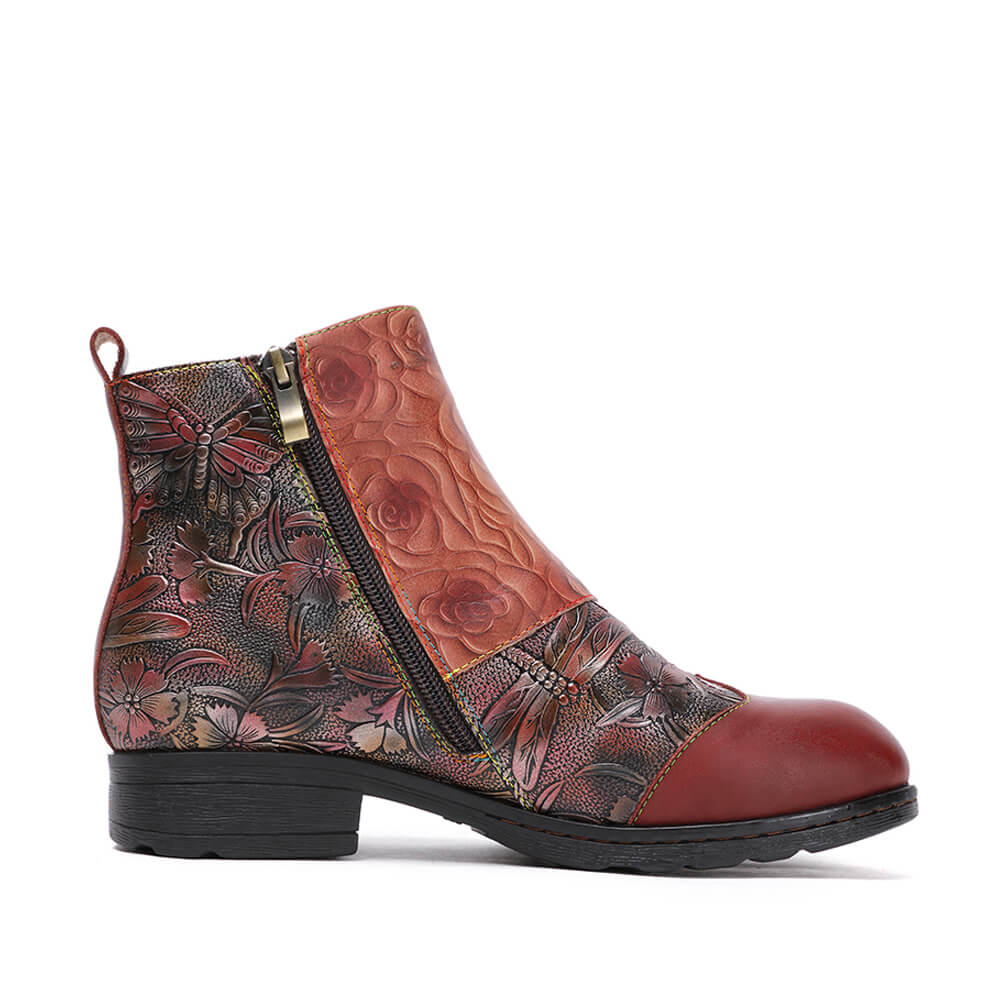 Bottes plates en cuir véritable peintes à la main