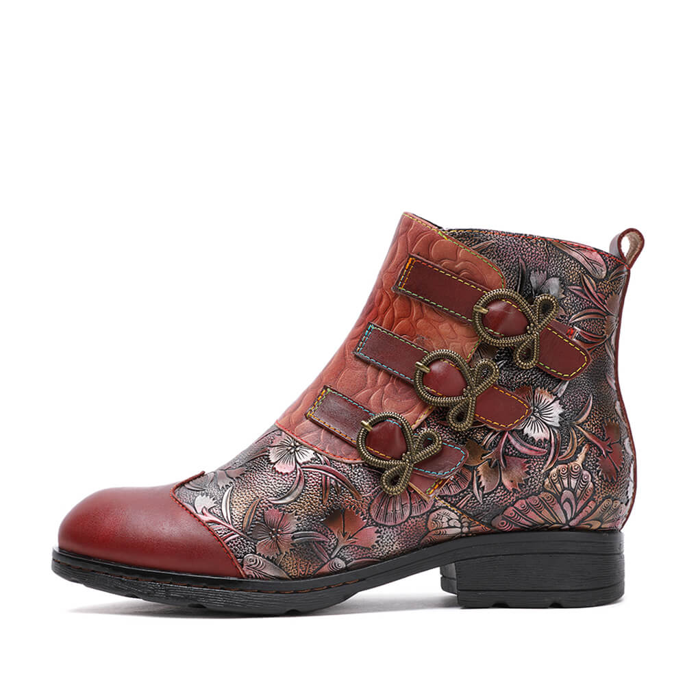 Bottes plates en cuir véritable peintes à la main