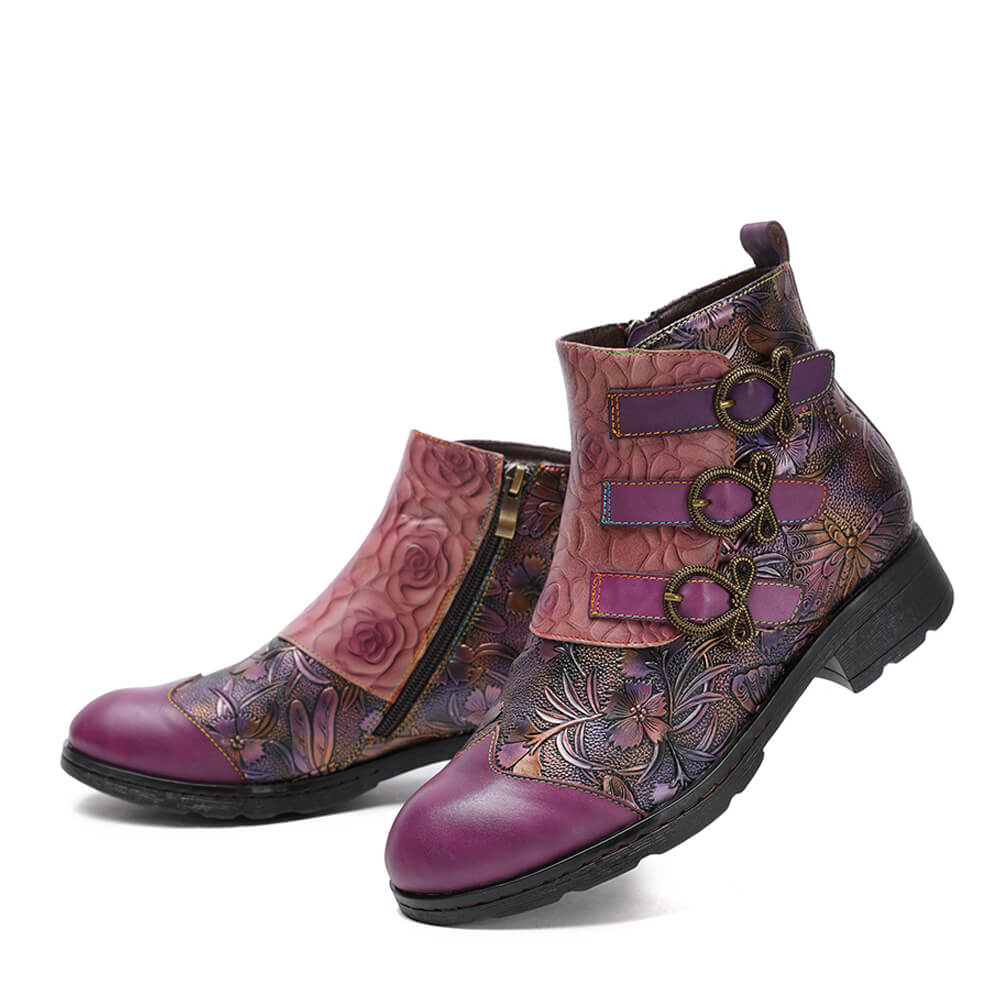 Bottes plates en cuir véritable peintes à la main