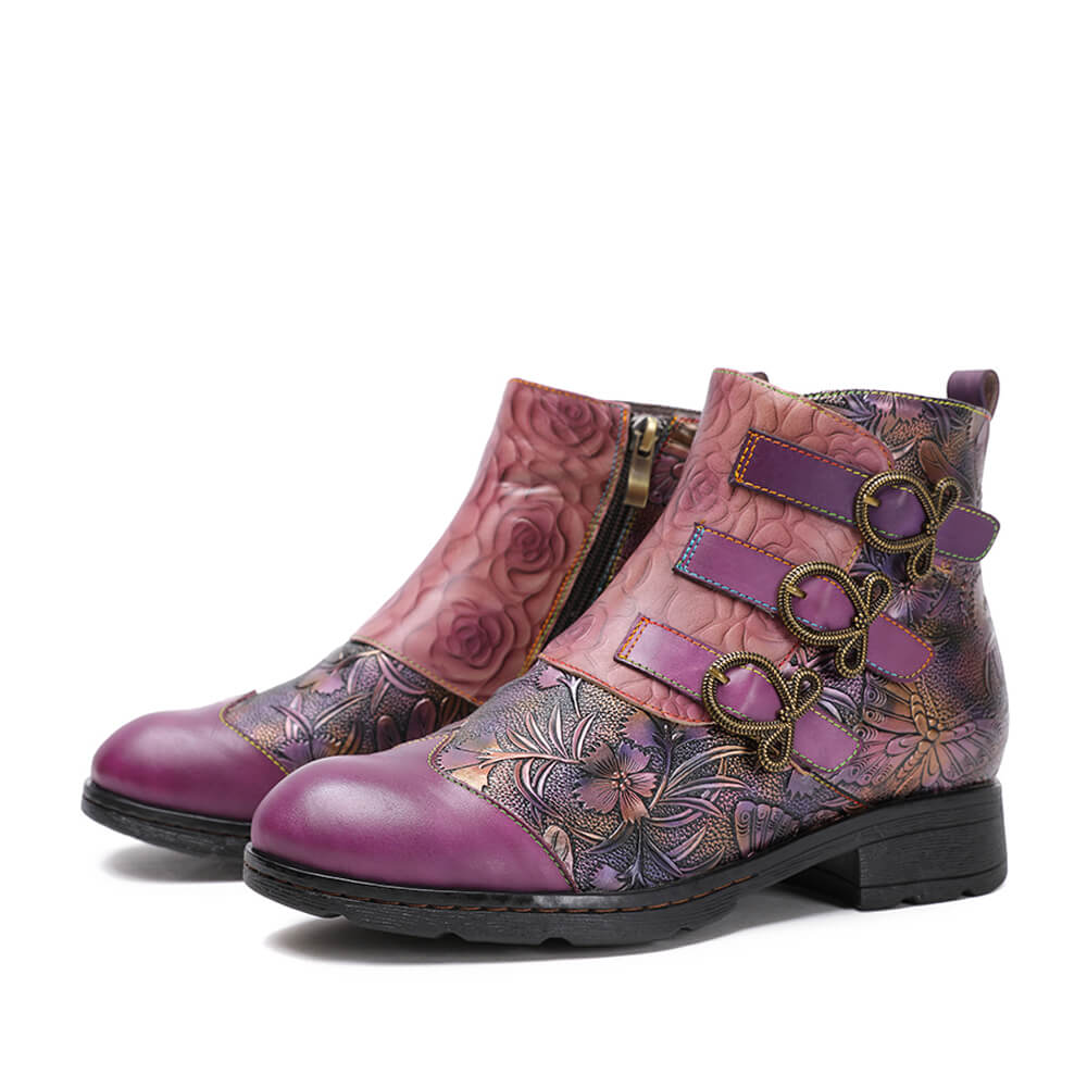 Bottes plates en cuir véritable peintes à la main