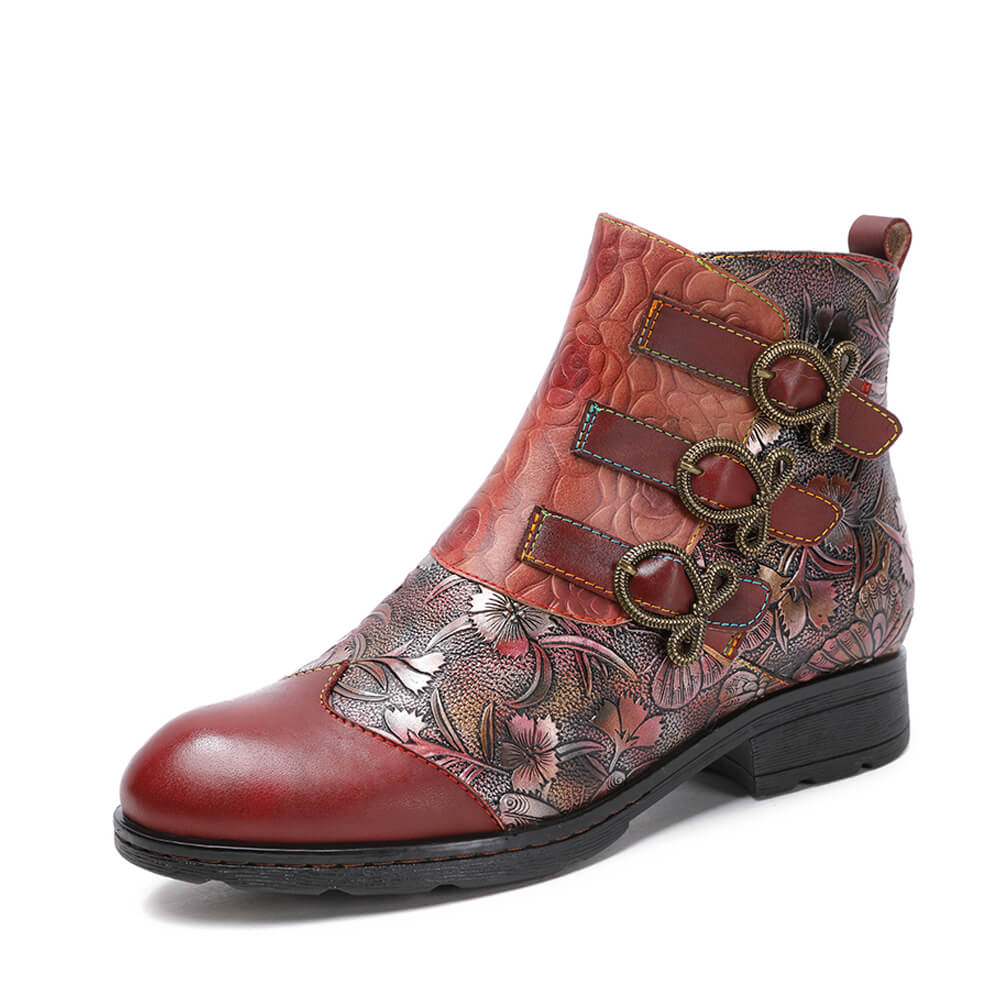 Bottes plates en cuir véritable peintes à la main