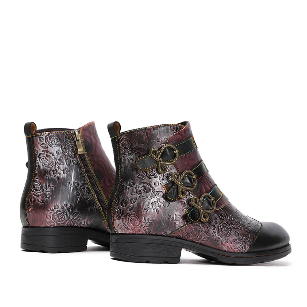 Bottes plates en cuir véritable peintes à la main
