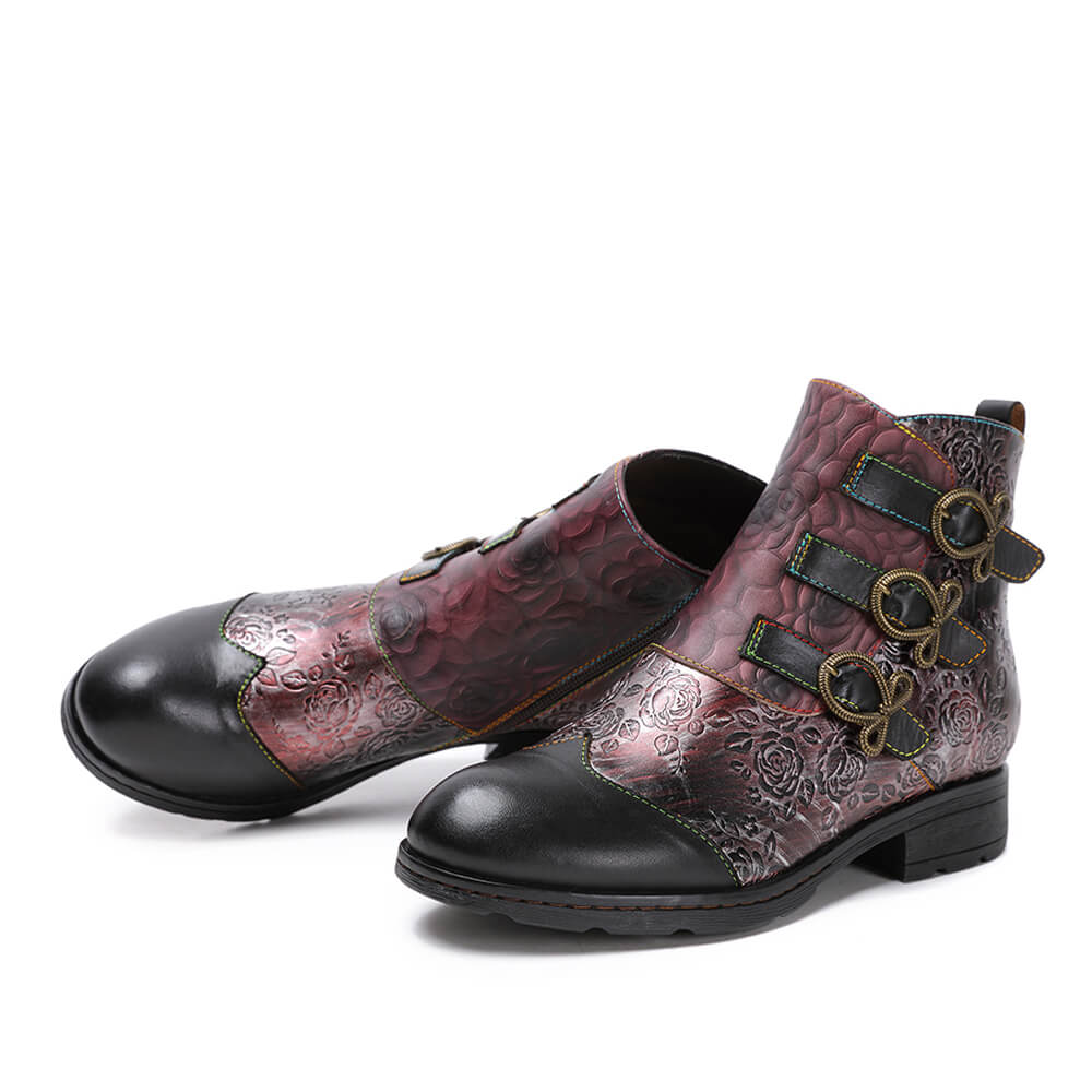 Bottes plates en cuir véritable peintes à la main